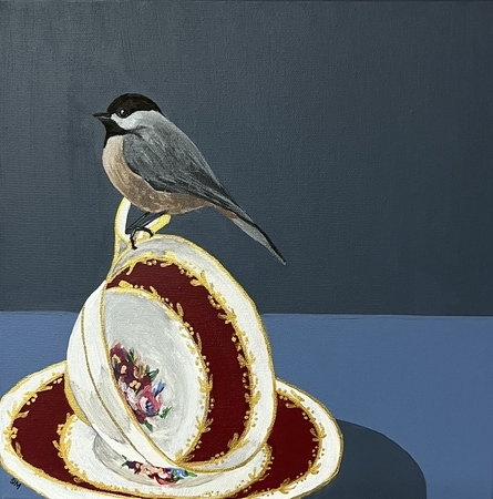 Aynsley Burgundy and White Chickadee