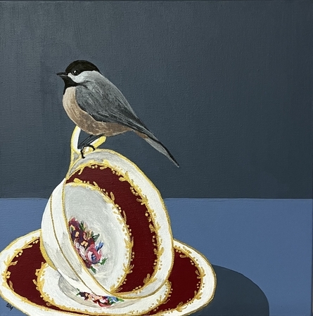Aynsley Burgundy and White Chickadee